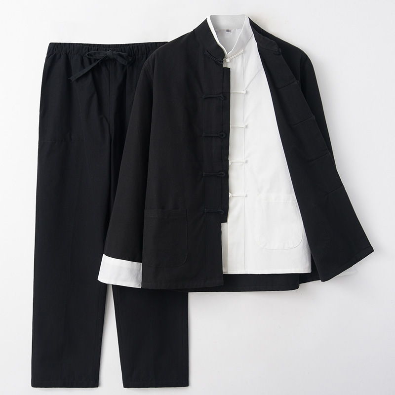 2023秋季唐装男青年复古古风中国风套装纯棉三件套件套李小龙同款