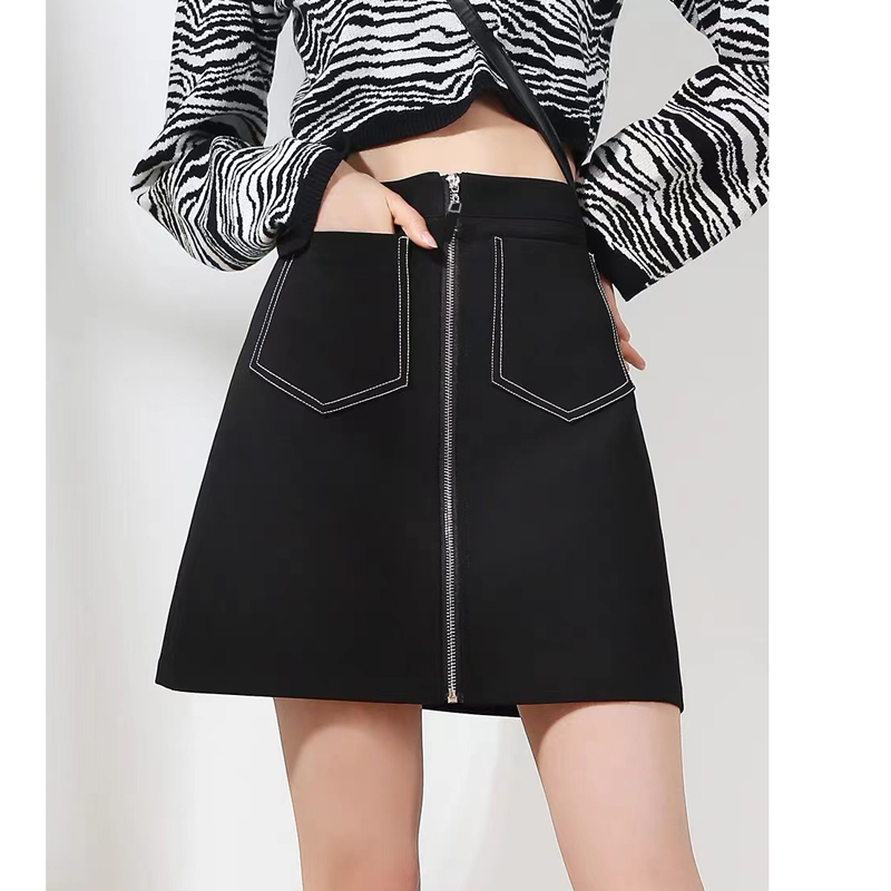 秋季新款黑色鹿皮绒短裙高腰半身裙气质显瘦百搭A字裙牛仔裙子ins