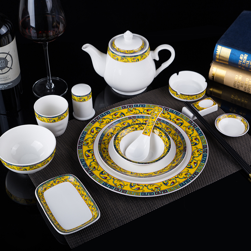 酒店中山摆台陶瓷餐具骨碟翅碗茶杯筷餐厅宫廷风饭店包厢专用餐具