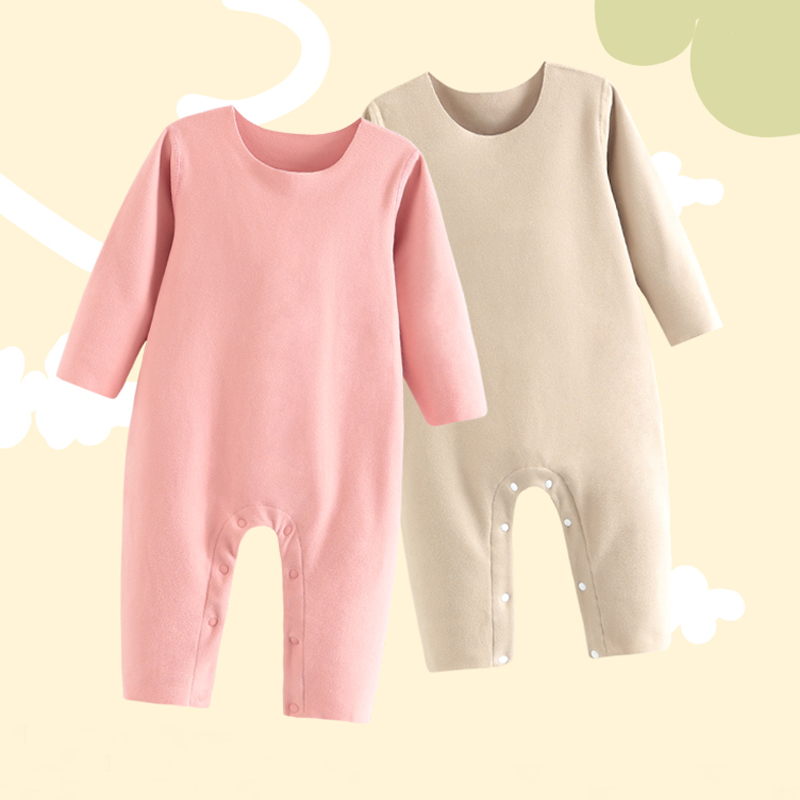 婴幼儿连体衣无痕秋冬季保暖内衣新生儿睡衣加绒德宝宝哈衣爬爬服