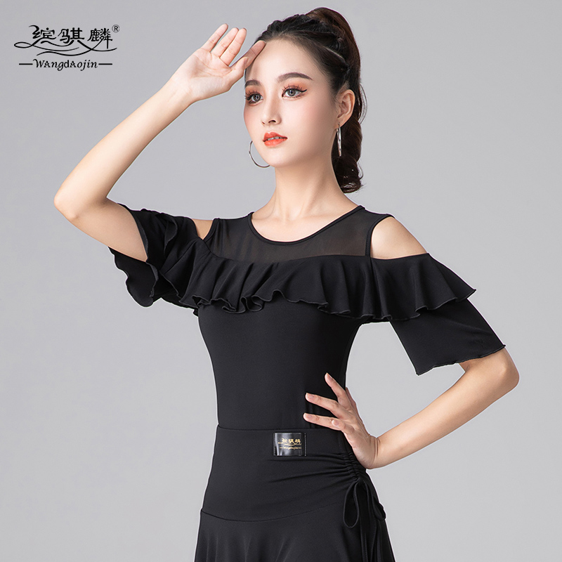 拉丁舞上衣新款女网纱舞衣国标舞练功服舞蹈服摩登舞连体跳舞衣服