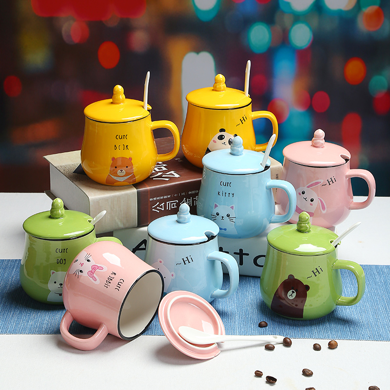 陶瓷杯咖啡杯马克杯办公杯可爱带盖勺定制家用水杯创意马克杯杯子