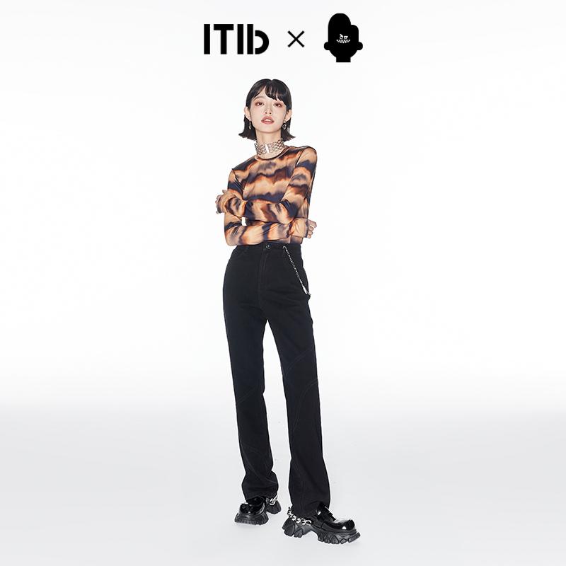 【粉丝福利】ITIB×花臂老王联名 吊坠链条牛仔裤I221NZK007