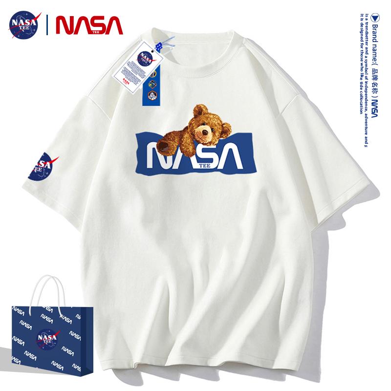 NASATEE联名款2022新款卡通字母印花男女同款纯棉T恤#趴熊