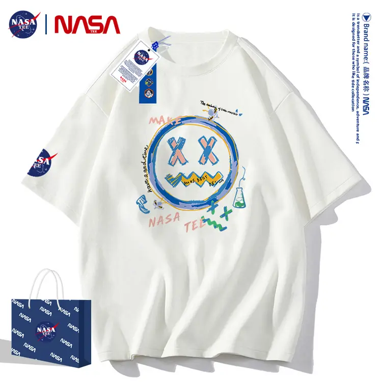 NASATEE联名款2022新款卡通字母印花男女同款纯棉T恤#XX笑脸