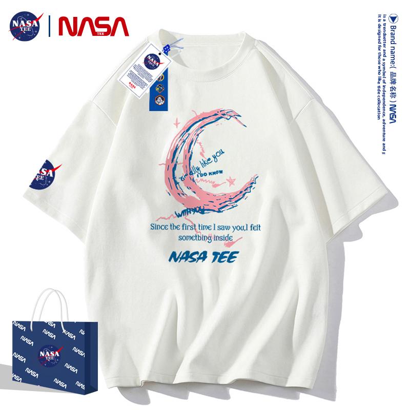 NASATEE联名款2022新款卡通字母印花男女同款纯棉T恤#月牙