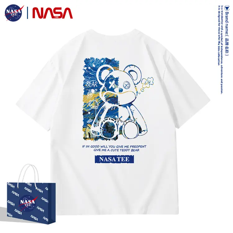 NASATEE联名款2022新款卡通字母印花男女同款纯棉T恤#两面熊
