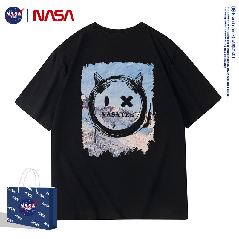 NASATEE联名款2022新款卡通字母印花男女同款纯棉T恤#两面恶魔