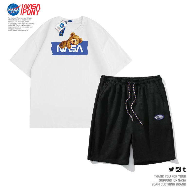 NASA线上联名夏季新款情侣休闲运动跑步透气吸汗短裤套装