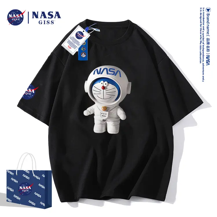 NASA GISS联名款2022新款纯棉T恤男女同款长绒棉哆啦A梦8038-JG