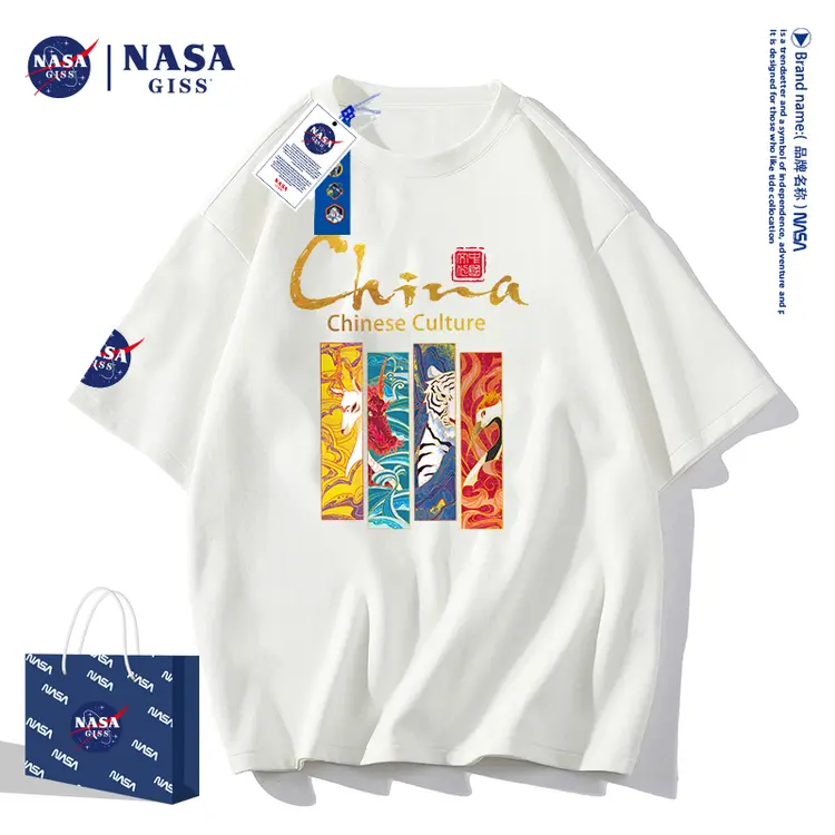 NASAGISS中国风四神兽联名T恤夏潮情侣圆领短袖NS8024