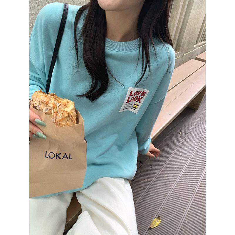 张贝贝ibell【现货】海绵宝宝联名款标签卫衣女秋冬休闲宽松上衣