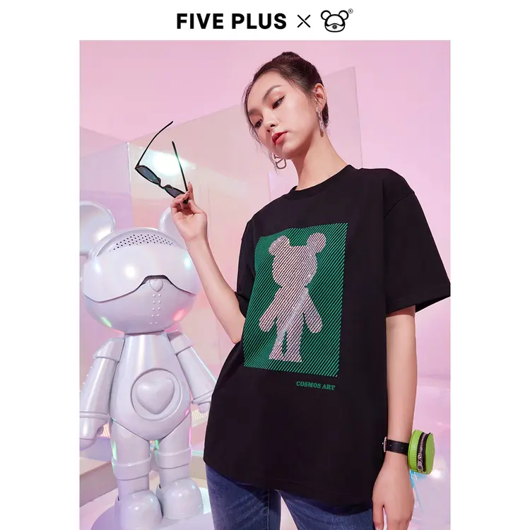 FIVE PLUS联名款潮星际熊粉色t恤2NE2020140